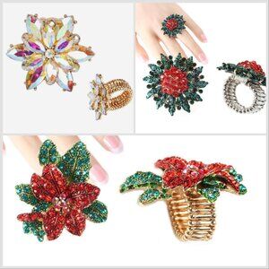 3pc Christmas Ring Adjustable Rhinestone Rings Christmas Gift